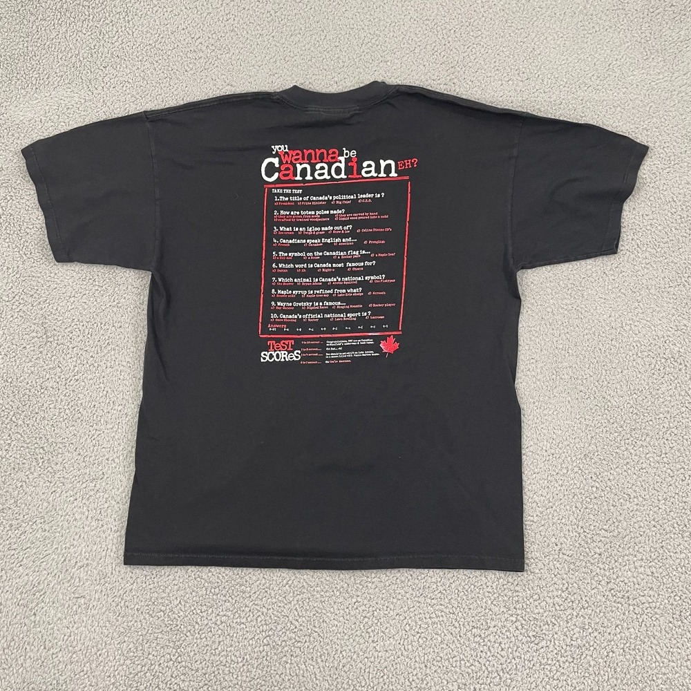 You Wanna Be Canadian Eh? Quiz Tee XL Black VTG Maple Leaf Novelty Gildan